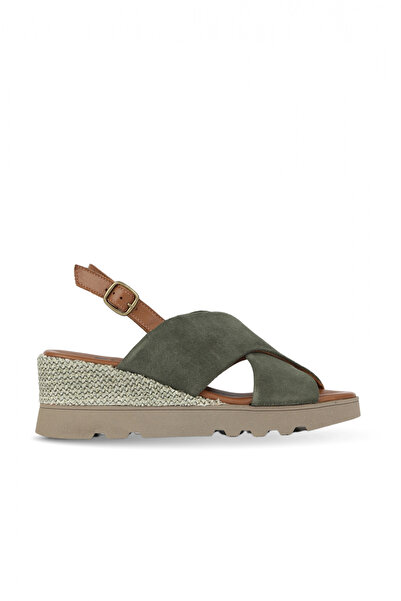 BUENO Khaki Suede-Leather Women's Wedge Heeled Sandals