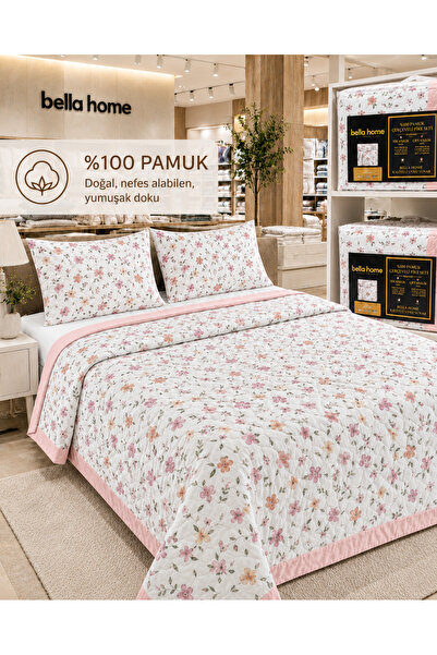 Bella Home Çift Kişilik Pamuk Pike Seti | 200x230 cm | Modern Çerçeve Desenli...