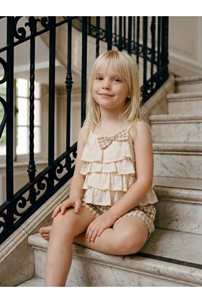 connemara Girl's Scallop Detailed Strappy Shorts Set – Summer 2-Piece Set wit...