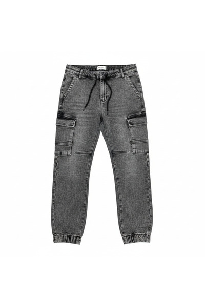 LIVERGY Men's Grey Acid Wash Denim Cargo Joggers