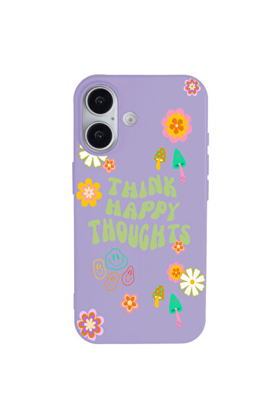 Casen iPhone 17 Lila Think Happy Renkli Silikon Kılıfı