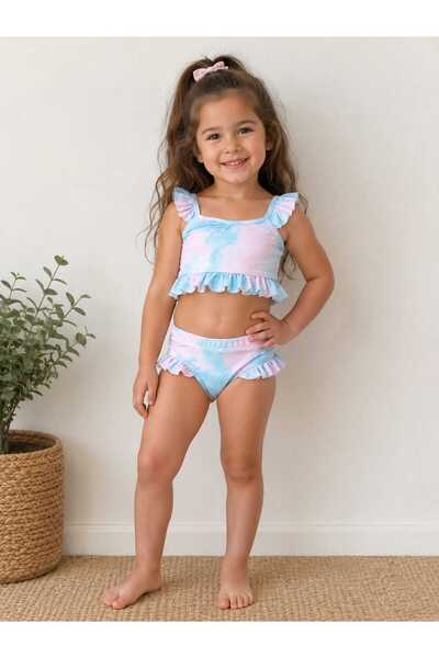 Bebeman Çok Renkli Kız Çocuk Baskılı Bikini Takım