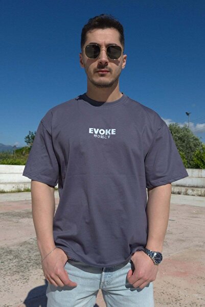 Techno Oversize Erkek T-Shirt Gri