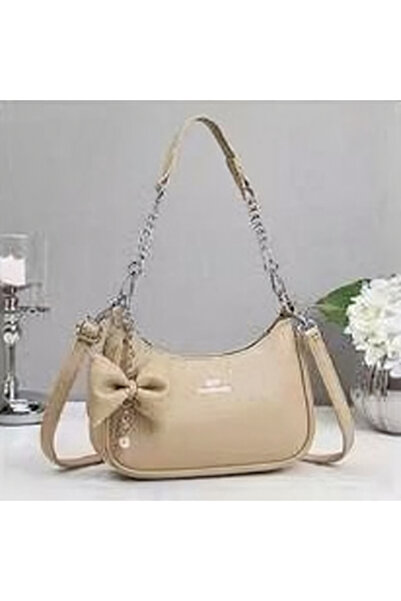 Gernic Beige Hobo Shoulder Bag Women - Chain Strap Bow Detail