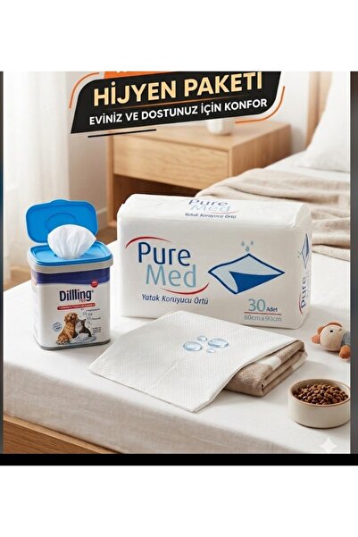 Puremed Pure Med 60x90 cm Yatak Koruyucu Örtü 30'lu &SMİLLİNG Ped Evcil Hayva...