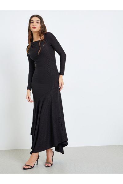 Styli Black Asymmetric Hem Maxi Dress