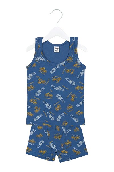 hadiora Boy's Blue Yellow Bicycle Printed Cotton Short Set