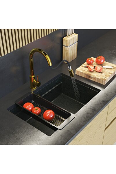 Granitan Pachet Chiuveta Granit EPIR70 Neagra, 700x470mm, cu baterie Loseto a...