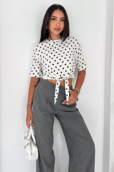 Noa&Noa Paris Mood Polka Dot Tie Detail Crop Blouse