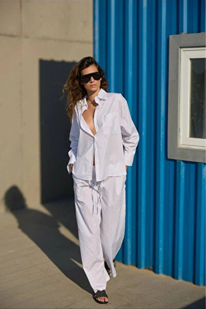 Eka Women's White Striped Shirt 1017-4144