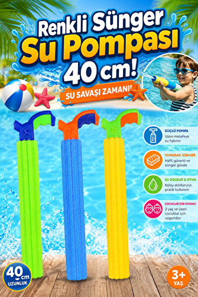 craftivio Sünger Su Pompası 40 cm Yumuşak Su Tabancası Havuz Deniz Yaz Oyunca...