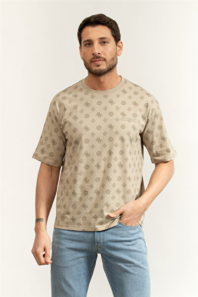 Guess Ovidio Erkek Aktif Oversize Fit Bisiklet Yaka T-Shirt Bej