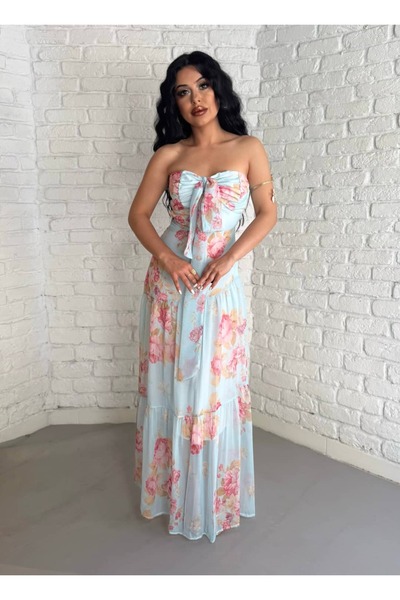 moneta boutique Women's Floral Print Backless Dress