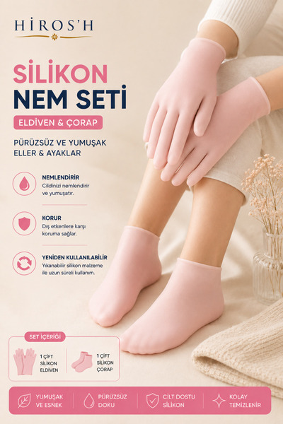 HİROS'H Silikon Nemlendirici Çorap ve Eldive Seti Çatlak ve Kuru Onarılmaya İ...