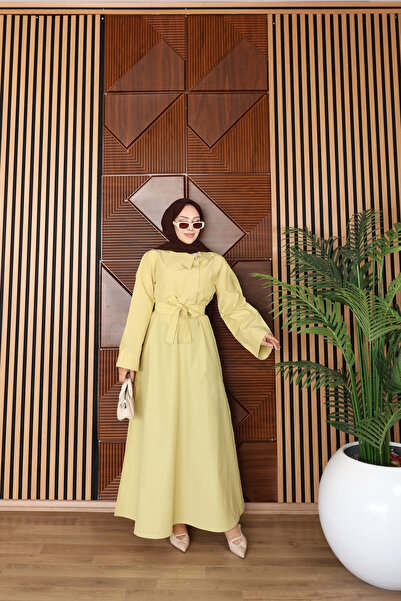 MiraMore Butik Women's Belt Detailed Hijab Dress Long Sleeve Loose Cut Dress