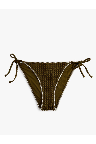 Koton Textured Bikini Bottom with Side Ties and Crochet Detail