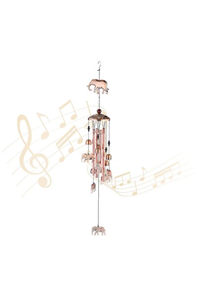 Ayawaska Metal wind chime, with elephants and bells, for balcony or garden, b...