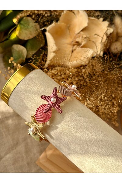 Tiştok accessory Mineli Deniz Temalı Charm Bileklik İncili Deniz Kabuğu ve De...