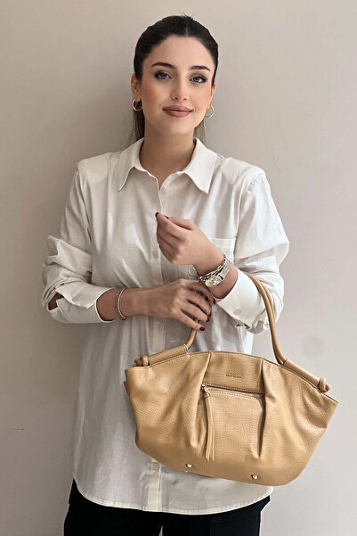 Levidor Geantă din piele moale cu fermoar frontal și curea tip crossbody