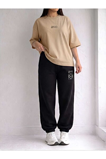 EFFRENATU Women's Oversize Avo Basic T-Shirt and Wide Leg Sweatpants Set |   ...