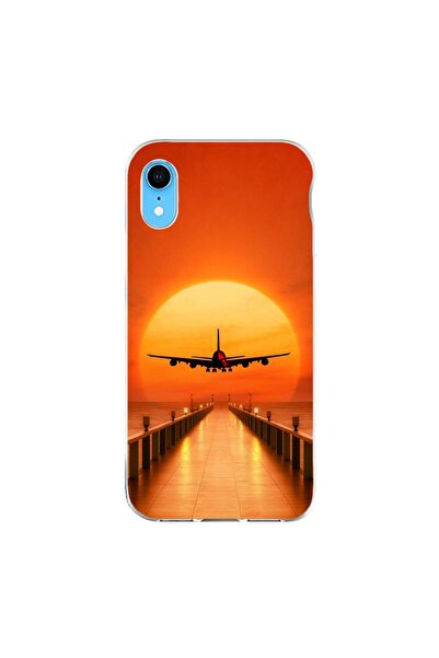 OEM Калъф, съвместим с Apple iPhone XR, силиконов гел TPU, модел Самолет и залез
