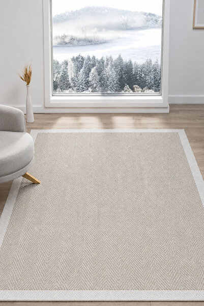 VİTALİHOME Sisal Prime Bej Krem İskandinav Yıkanabilir Bordürlü Halı Kilim Ba...