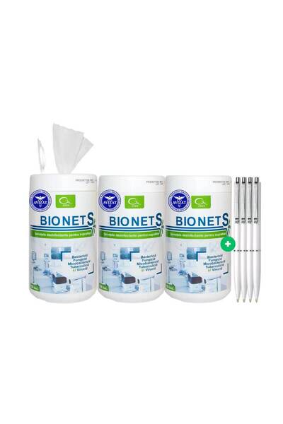 G&M2000 Set 3 x Bionet S Servetele Umede Dezinfectante Profesionale + 4 Pixur...