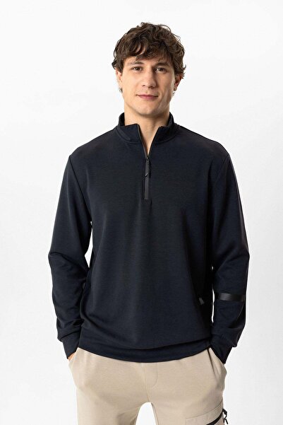 Back And Bond Anthracite Regular Fit High Collar Half-Zip Sweatshirt