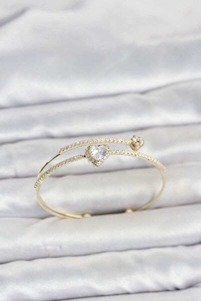 norsary Brass Gold Color Heart Model Zircon Stone Women's Bracelet