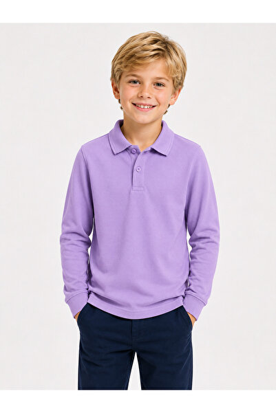 AJN Kids Polo Yaka Basic Uzun Kollu Unisex Çocuk Tişört Okul