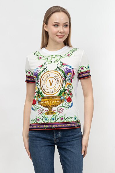 VERSACE JEANS COUTURE % 100 Pamuk Logolu Desen Baskılı Bisiklet Yaka Regular ...