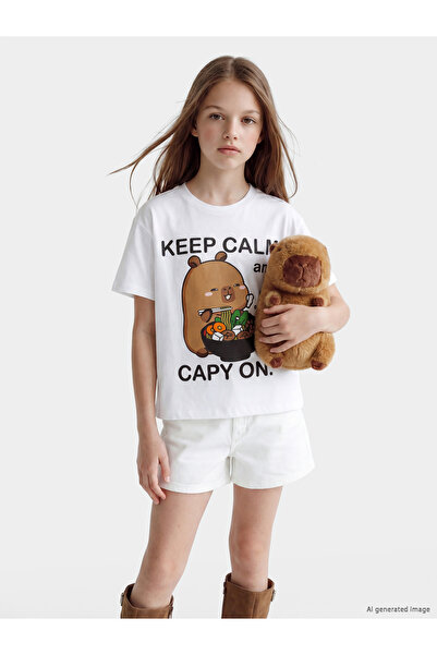 LC Waikiki Tricou de fete cu guler rotund și imprimeu Capyfun
