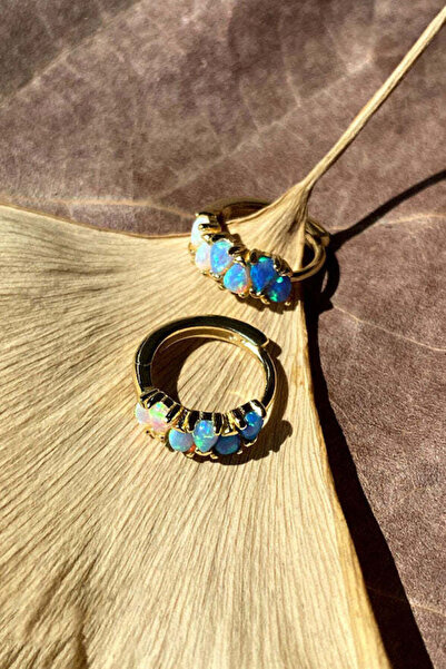 Spossy Silver Jewelry 925 Ayar Gümüş, 14 Ayar Gold, Damla Mavi Opal Taşlı, Mi...