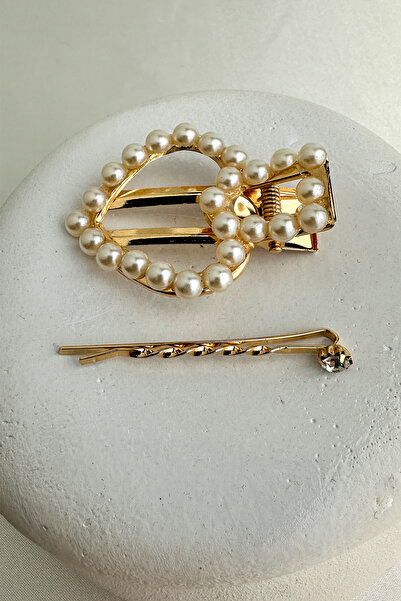 Much and More Golden Yellow Pearl Clasp Heart Detail Double Side Buckle (5cm)