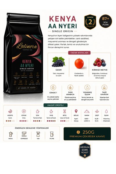 Lalinora Coffee Co قهوة كينيا AA نييري G2 إسبريسو وقهوة أساسية مفلترة أحادية المصدر معتمدة 100% أرابيكا