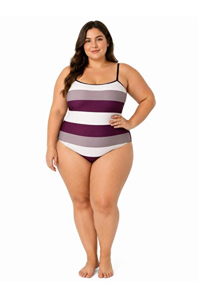 aykidsclup Women's Plum Striped Strap Swimsuit 2782-