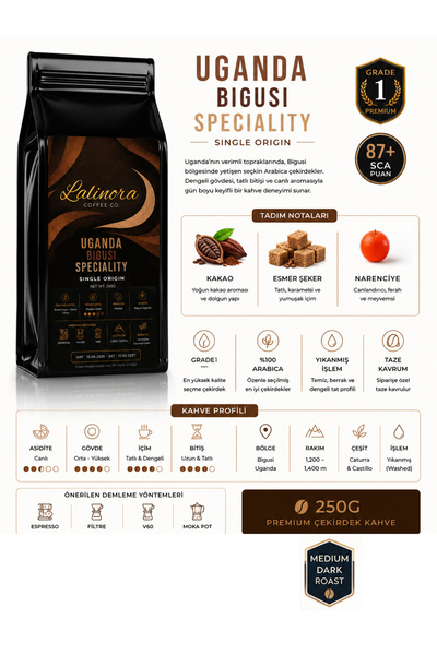 Lalinora Coffee Co قهوة بيجوسي الأوغندية المميزة G1 إسبريسو وقهوة فيلتر كور معتمدة من مصدر واحد