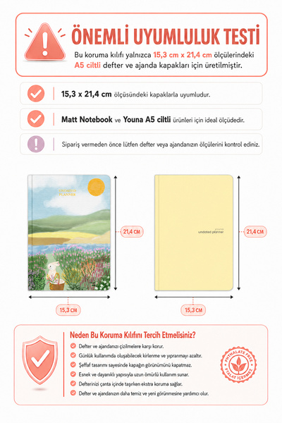 Matt Notebook x Youna A5 15x21 cm Ciltli Ajanda Defter Şeffaf Koruma Kılıfı