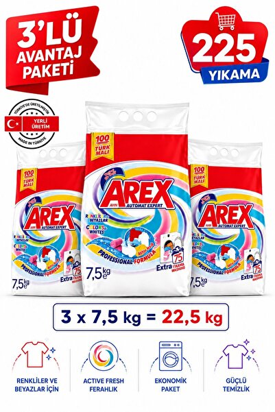 AREX MATİK TOZ ÇAMAŞIR DETERJANI 3 X 7.5 KG RENKLİLER & BEYAZLAR