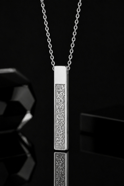 OSMANLI GÜMÜŞ Women Men Steel Silver Color Necklace Ayetel Kürsi Written Stic...