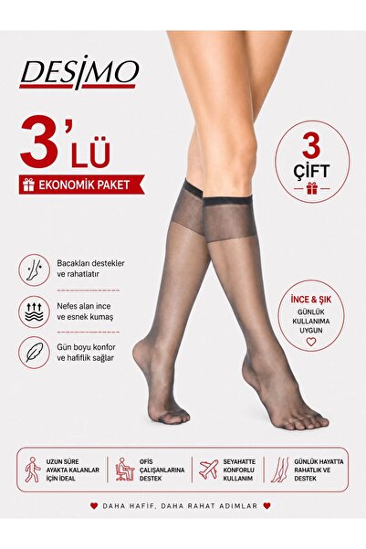 Desimo 3 Pairs of 15 Denier Matte Thin Knee-Length Women's Socks