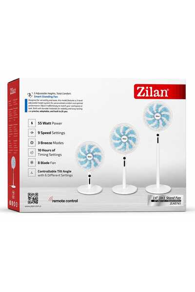 Zilan Ventilator cu picior ZLN-3765 - 9 viteze, telecomanda, timer 10h, inalt...