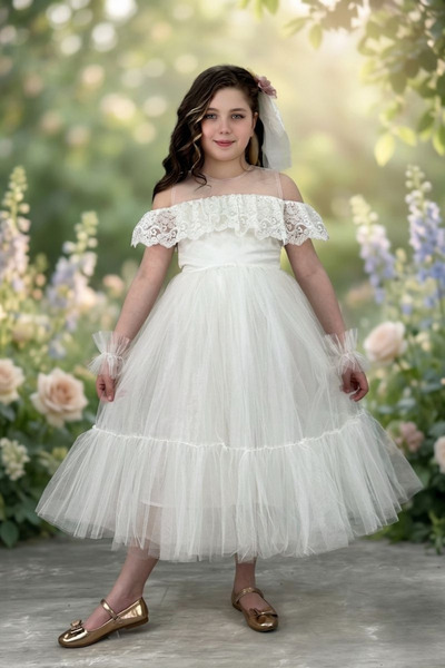 tny kids collection فستان سهرة من قماش الجبر للبنات