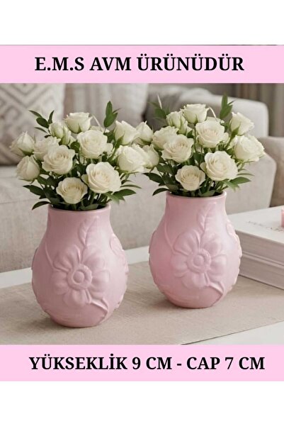 E.M.S AVM 2 Pieces Pastel Pink Color Flower Patterned Vase Decorative Vase De...