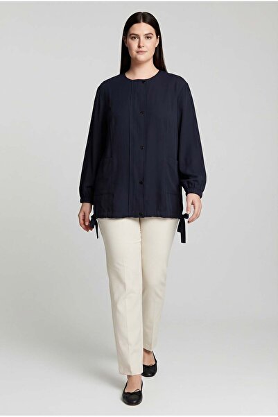 ALLDAY Navy Blue-Plus Size Zippered Pocket Jacket