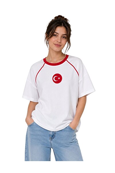 OrganicKid Türkiye Unisex Beyaz Reglan Kol Baskılı T-shirt