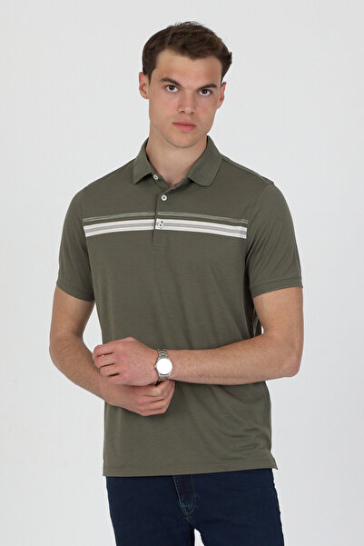 ENQUE Polo Collar Cotton Pocketless Striped Short Sleeve T-Shirt