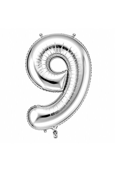BeySüS 9 Number Foil Balloons Silver Color (100 cm)