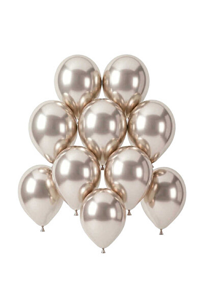 BeySüS White Gold Color Latex Chrome Balloon (15 cm) - 10 Pieces