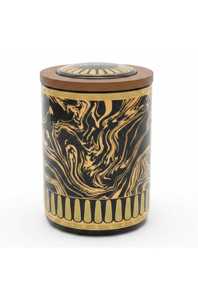 AKDC Black & Gold Marble Ceramic Canister with Wooden Lid | 15×10 cm | Premiu...